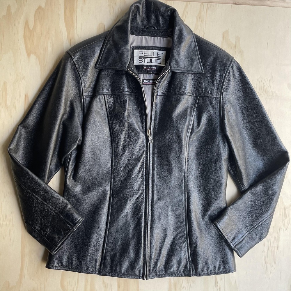 Pelle Studio Jacket Womens Large Black Leather Thinsulate Lined Full Zip Short